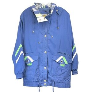 Vintage Current Seen Navy Blue Hooded Button Up Windbreaker Small‎